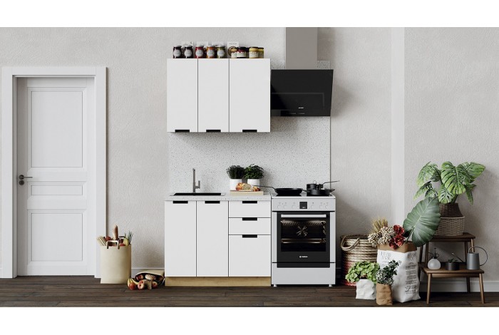 Кухонный гарнитур «Гренада» 100 см Дуб Крафт золотой, Холст Белый