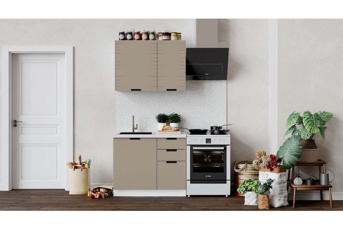 Кухонный гарнитур «Гренада» 100 см (с фрезеровкой) Белый, Холст латте