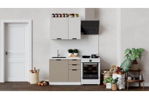 Кухонный гарнитур Гренада 100 см (с фрезеровкой) Белый, Холст латте, Холст мокко