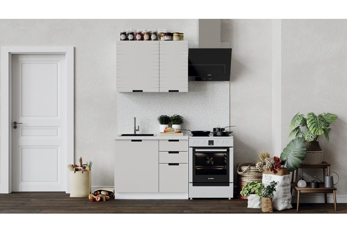 Кухонный гарнитур «Гренада» 100 см (с фрезеровкой) Белый, Холст мокко