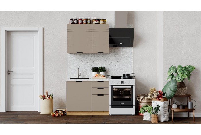 Кухонный гарнитур «Гренада» 100 см (с фрезеровкой) Дуб Крафт золотой, Холст латте