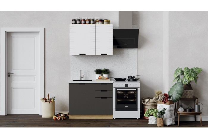 Кухонный гарнитур «Гренада» 100 см (с фрезеровкой) Дуб Крафт золотой, Холст Вулкан, Холст Белый