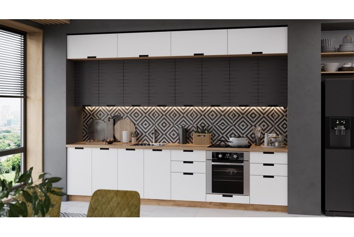 Кухонный гарнитур «Гренада» №10 320 см Дуб Крафт золотой, Холст Вулкан, Холст Белый