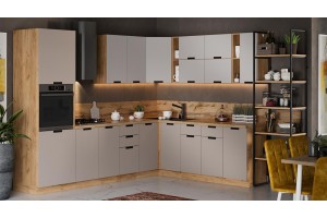 Кухонный гарнитур Гренада №12 Дуб Крафт золотой, Холст мокко, Холст латте