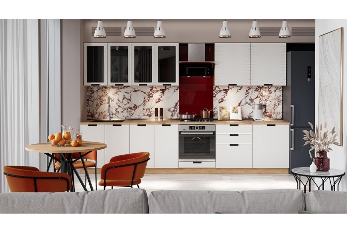 Кухонный гарнитур «Гренада» №2 340 см Дуб Крафт золотой, Холст Белый