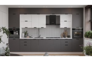 Кухонный гарнитур Гренада №9 400 см Белый, Холст Белый, Холст Вулкан