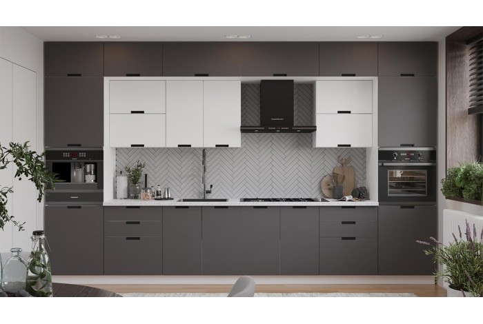 Кухонный гарнитур «Гренада» №9 400 см Белый, Холст Белый, Холст Вулкан