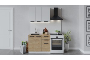 Кухонный гарнитур Детройт длиной 100 см Белый, Белый глянец, Дуб Крафт золотой