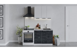 Кухонный гарнитур Детройт длиной 100 см Белый, Белый глянец, Угольный Камень