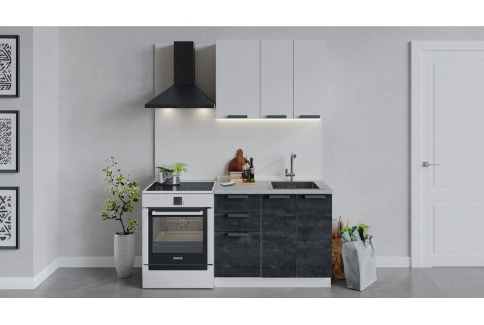 Кухонный гарнитур «Детройт» длиной 100 см Белый, Белый глянец, Угольный Камень