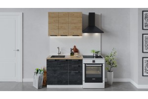 Кухонный гарнитур Детройт длиной 100 см Белый, Дуб Крафт золотой, Угольный Камень