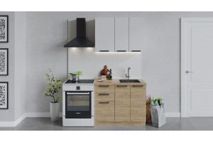 Кухонный гарнитур Детройт длиной 100 см Дуб Крафт золотой, Белый глянец