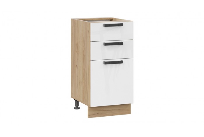 Кухонный гарнитур «Детройт» длиной 220 (160) см Дуб Крафт золотой, Белый глянец