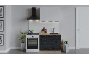 Кухонный гарнитур Детройт длиной 100 см Дуб Крафт золотой, Белый глянец, Угольный Камень