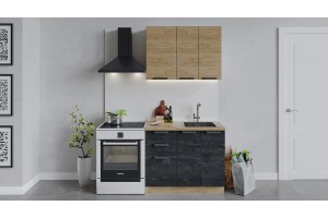 Кухонный гарнитур Детройт длиной 100 см Дуб Крафт золотой, Угольный Камень