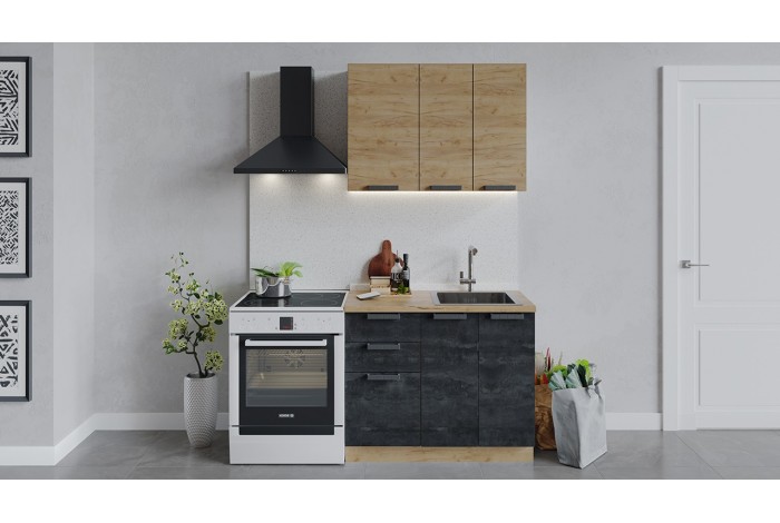 Кухонный гарнитур «Детройт» длиной 100 см Дуб Крафт золотой, Угольный Камень