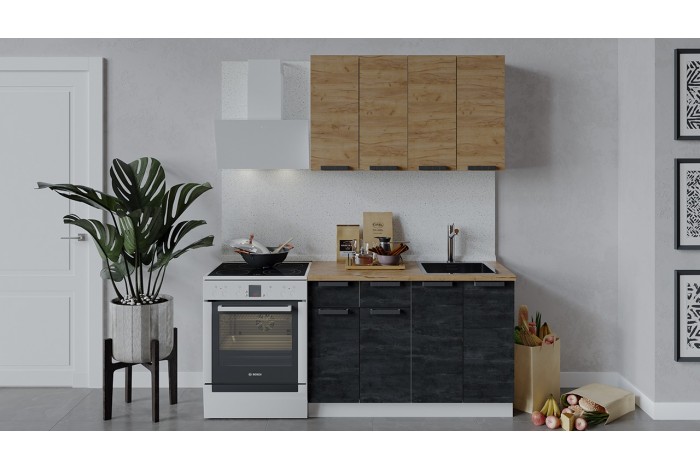 Кухонный гарнитур «Детройт» длиной 120 см Белый, Дуб Крафт золотой, Угольный Камень