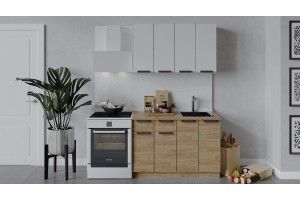 Кухонный гарнитур Детройт длиной 120 см Дуб Крафт золотой, Белый глянец