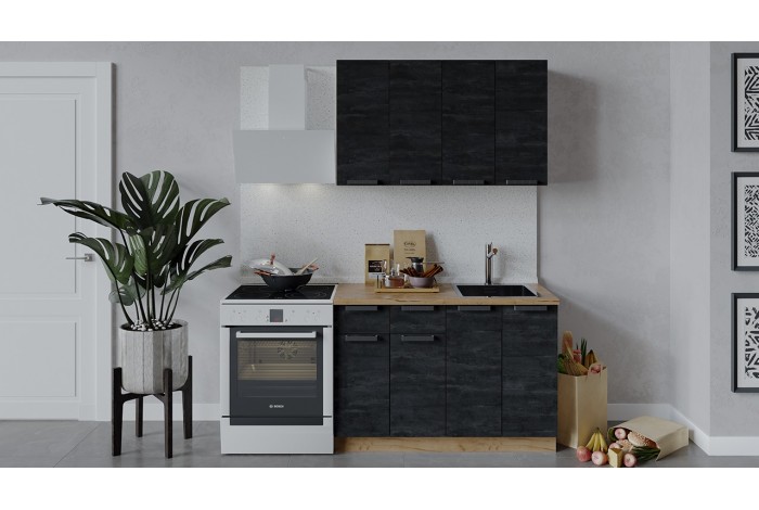 Кухонный гарнитур «Детройт» длиной 120 см Дуб Крафт золотой, Угольный Камень