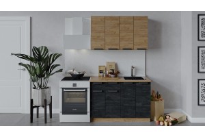 Кухонный гарнитур Детройт длиной 120 см Дуб Крафт золотой, Угольный Камень