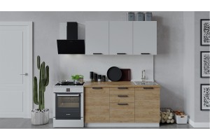 Кухонный гарнитур Детройт длиной 150 см Белый, Белый глянец, Дуб Крафт золотой