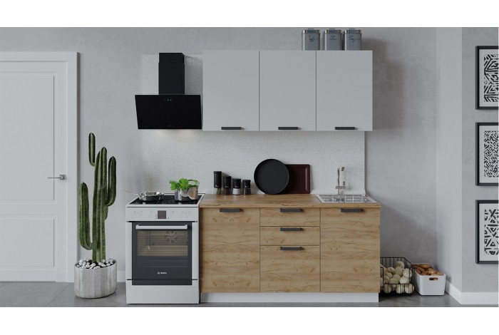 Кухонный гарнитур «Детройт» длиной 150 см Белый, Белый глянец, Дуб Крафт золотой