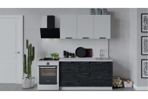 Кухонный гарнитур Детройт длиной 150 см Белый, Белый глянец, Угольный Камень