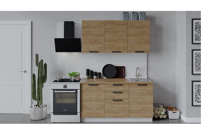 Кухонный гарнитур «Детройт» длиной 150 см Белый, Дуб Крафт золотой