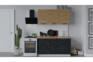 Кухонный гарнитур Детройт длиной 150 см Белый, Дуб Крафт золотой, Угольный Камень