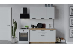 Кухонный гарнитур Детройт длиной 150 см Дуб Крафт золотой, Белый глянец