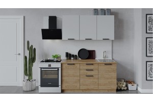 Кухонный гарнитур Детройт длиной 150 см Дуб Крафт золотой, Белый глянец