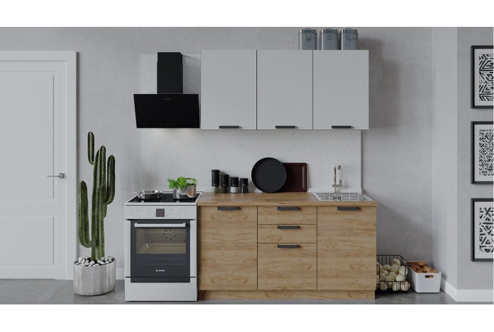 Кухонный гарнитур «Детройт» длиной 150 см Дуб Крафт золотой, Белый глянец