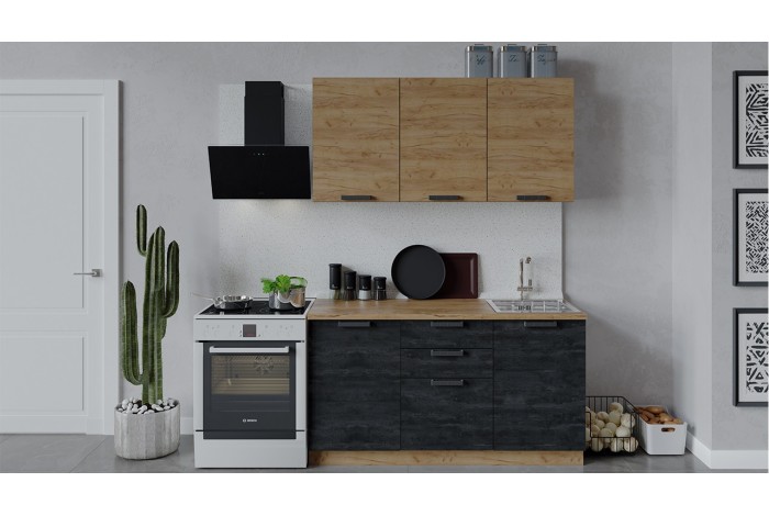 Кухонный гарнитур «Детройт» длиной 150 см Дуб Крафт золотой, Угольный Камень