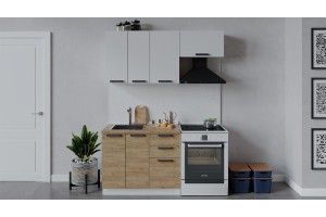 Кухонный гарнитур Детройт длиной 160 (100) см Белый, Белый глянец, Дуб Крафт золотой