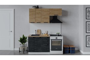 Кухонный гарнитур Детройт длиной 160 (100) см Белый, Дуб Крафт золотой, Угольный Камень