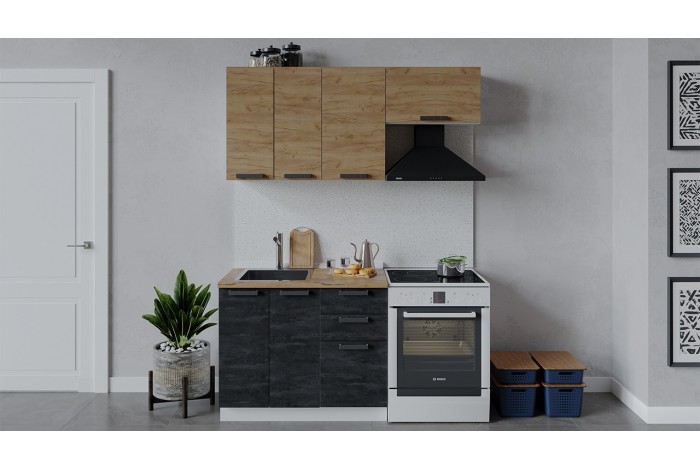 Кухонный гарнитур «Детройт» длиной 160 (100) см Белый, Дуб Крафт золотой, Угольный Камень