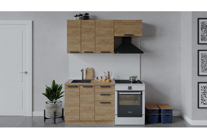 Кухонный гарнитур «Детройт» длиной 160 (100) см Дуб Крафт золотой