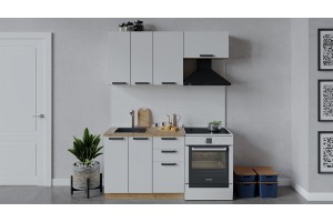 Кухонный гарнитур Детройт длиной 160 (100) см Дуб Крафт золотой, Белый глянец