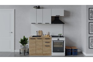 Кухонный гарнитур Детройт длиной 160 (100) см Дуб Крафт золотой, Белый глянец