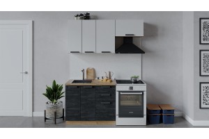 Кухонный гарнитур Детройт длиной 160 (100) см Дуб Крафт золотой, Белый глянец, Угольный Камень