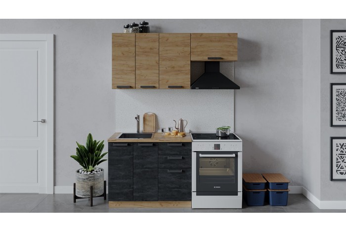 Кухонный гарнитур «Детройт» длиной 160 см со шкафом НБ Дуб Крафт золотой, Угольный Камень