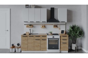 Кухонный гарнитур Детройт длиной 160 см Белый, Белый глянец, Дуб Крафт золотой