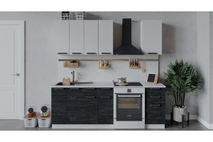 Кухонный гарнитур Детройт длиной 160 см Белый, Белый глянец, Угольный Камень