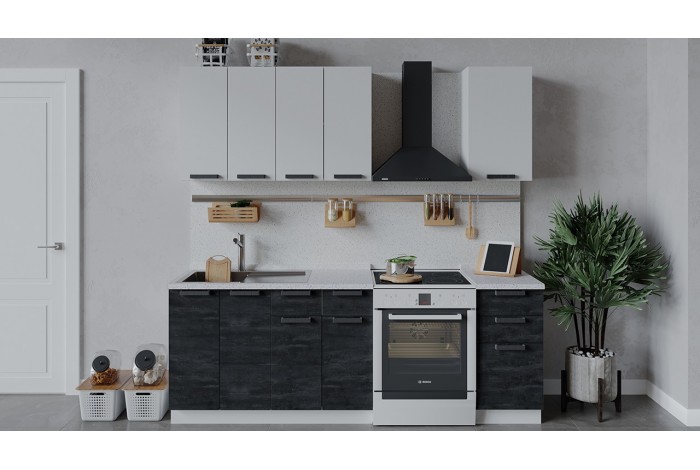 Кухонный гарнитур «Детройт» длиной 160 см Белый, Белый глянец, Угольный Камень