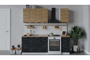 Кухонный гарнитур Детройт длиной 160 см Белый, Дуб Крафт золотой, Угольный Камень