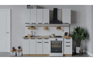 Кухонный гарнитур Детройт длиной 160 см Дуб Крафт золотой, Белый глянец