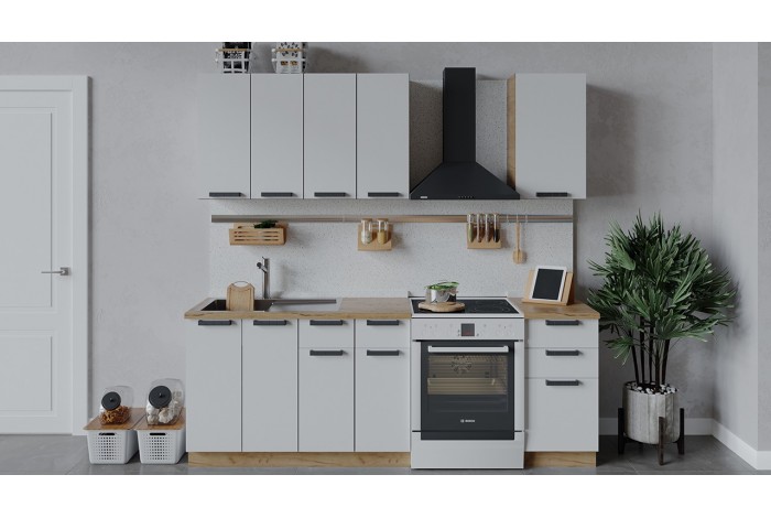 Кухонный гарнитур «Детройт» длиной 160 см Дуб Крафт золотой, Белый глянец