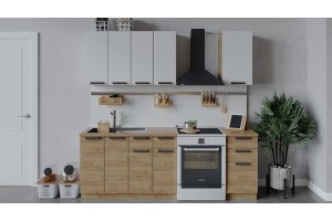 Кухонный гарнитур Детройт длиной 160 см Дуб Крафт золотой, Белый глянец