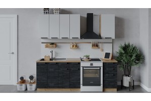 Кухонный гарнитур Детройт длиной 160 см Дуб Крафт золотой, Белый глянец, Угольный Камень