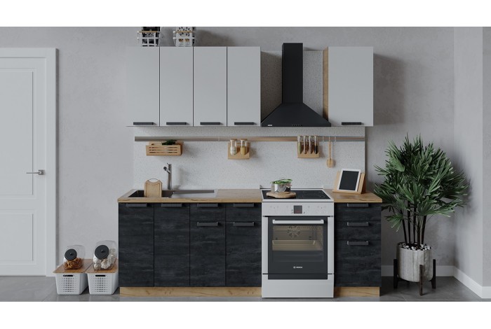 Кухонный гарнитур «Детройт» длиной 160 см Дуб Крафт золотой, Белый глянец, Угольный Камень